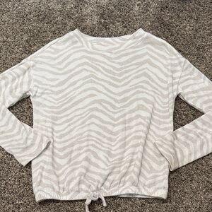Kids  Cream Zebra Print Long-Sleeve Drawstring Top